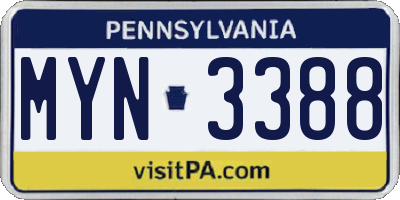 PA license plate MYN3388