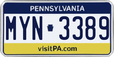 PA license plate MYN3389