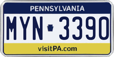 PA license plate MYN3390