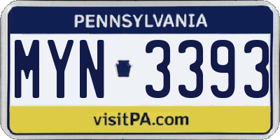 PA license plate MYN3393