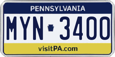 PA license plate MYN3400