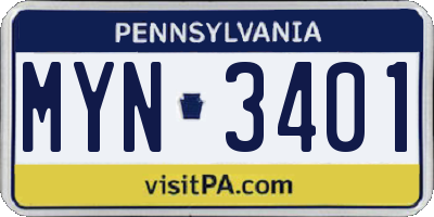 PA license plate MYN3401