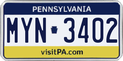 PA license plate MYN3402