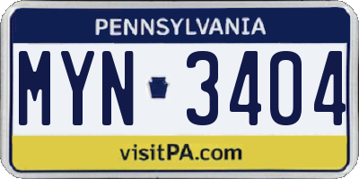 PA license plate MYN3404
