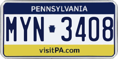 PA license plate MYN3408