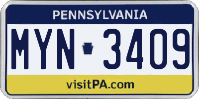 PA license plate MYN3409