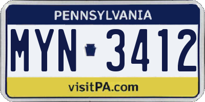 PA license plate MYN3412