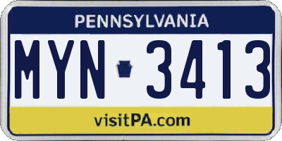 PA license plate MYN3413