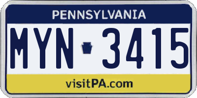 PA license plate MYN3415