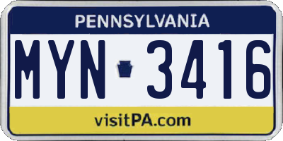 PA license plate MYN3416