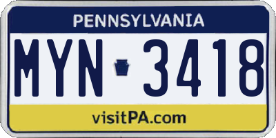 PA license plate MYN3418