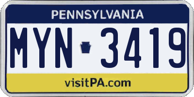 PA license plate MYN3419