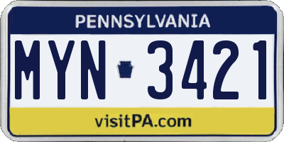 PA license plate MYN3421