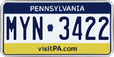 PA license plate MYN3422