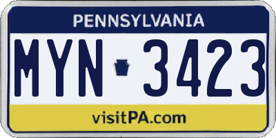 PA license plate MYN3423