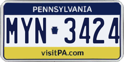 PA license plate MYN3424
