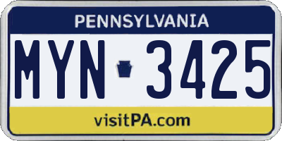 PA license plate MYN3425