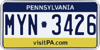 PA license plate MYN3426