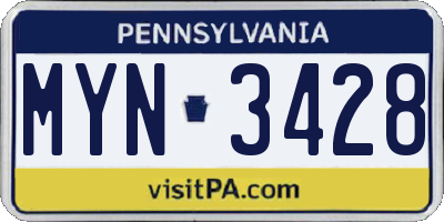PA license plate MYN3428
