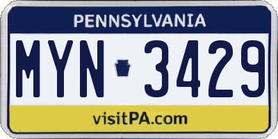 PA license plate MYN3429