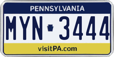PA license plate MYN3444