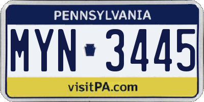 PA license plate MYN3445