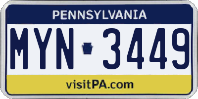 PA license plate MYN3449