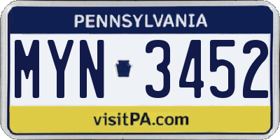 PA license plate MYN3452