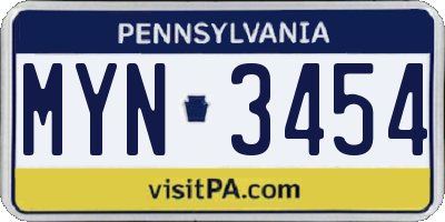 PA license plate MYN3454