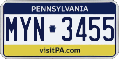 PA license plate MYN3455