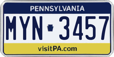 PA license plate MYN3457