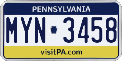 PA license plate MYN3458