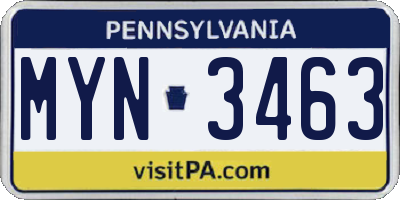 PA license plate MYN3463