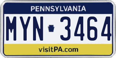 PA license plate MYN3464