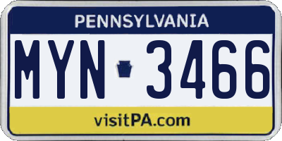 PA license plate MYN3466