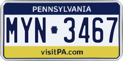 PA license plate MYN3467