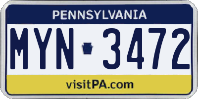 PA license plate MYN3472