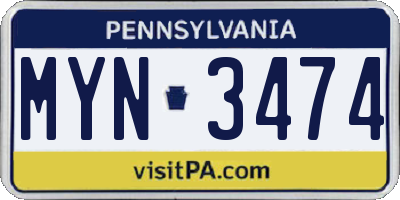 PA license plate MYN3474