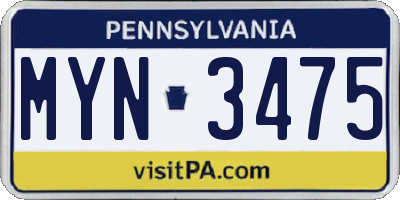 PA license plate MYN3475
