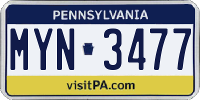 PA license plate MYN3477