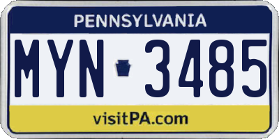 PA license plate MYN3485