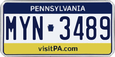 PA license plate MYN3489