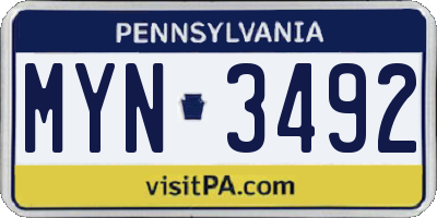 PA license plate MYN3492