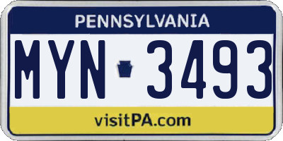 PA license plate MYN3493