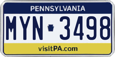 PA license plate MYN3498