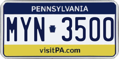 PA license plate MYN3500