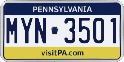 PA license plate MYN3501