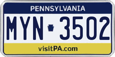 PA license plate MYN3502