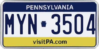 PA license plate MYN3504