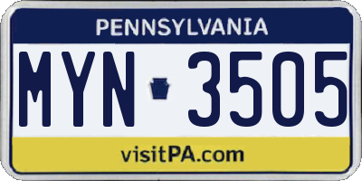 PA license plate MYN3505